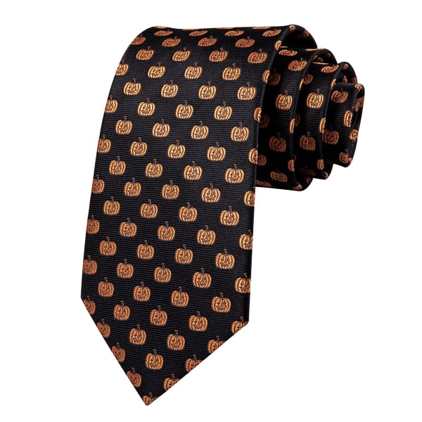 Black gold pumpkin novelty silk tie