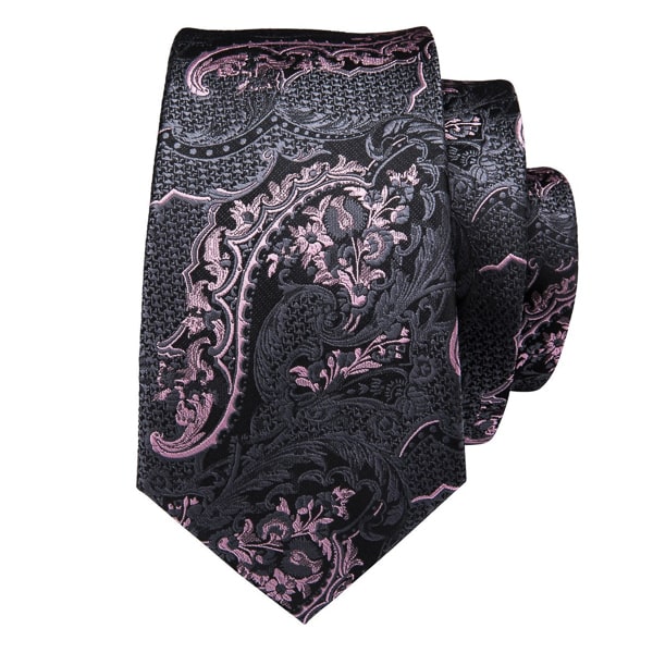 Black pink floral silk tie
