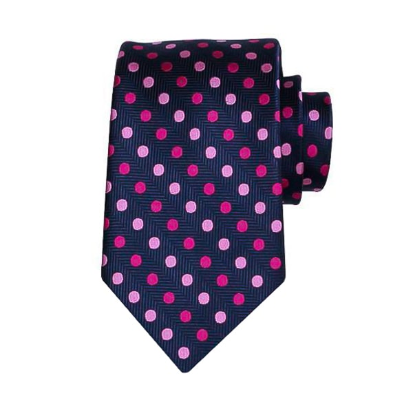 Blue pink polka dot silk tie