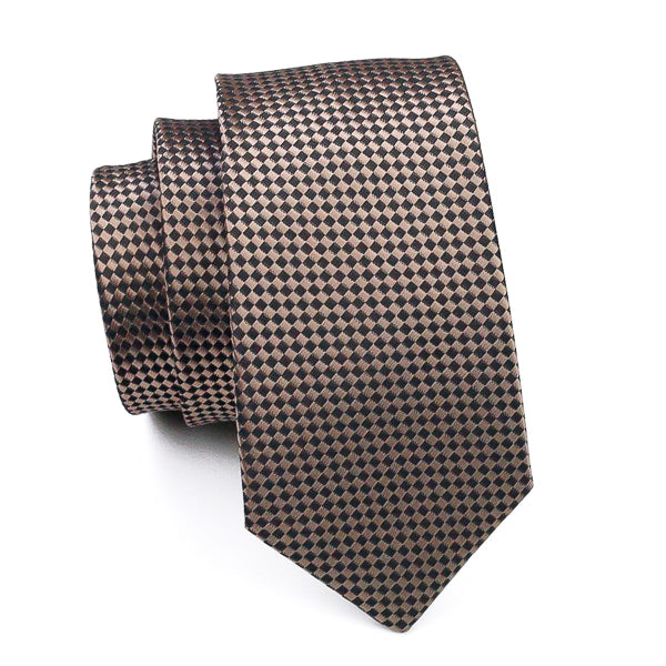 Elegant brown mini check silk tie