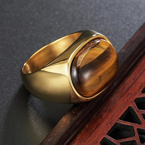 Gold oval tiger eye ring for men