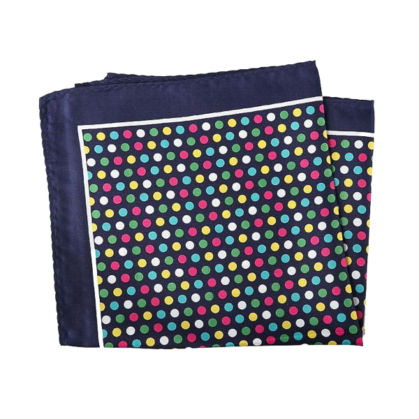 Navy blue colorful dot pocket square