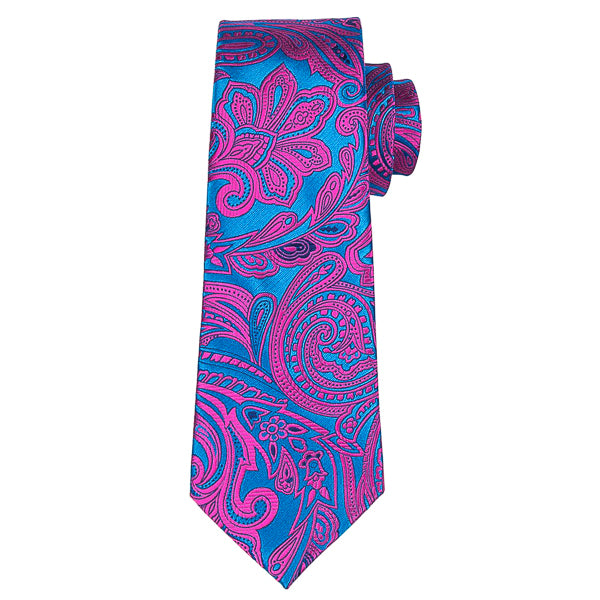 Pink and turquoise floral silk tie