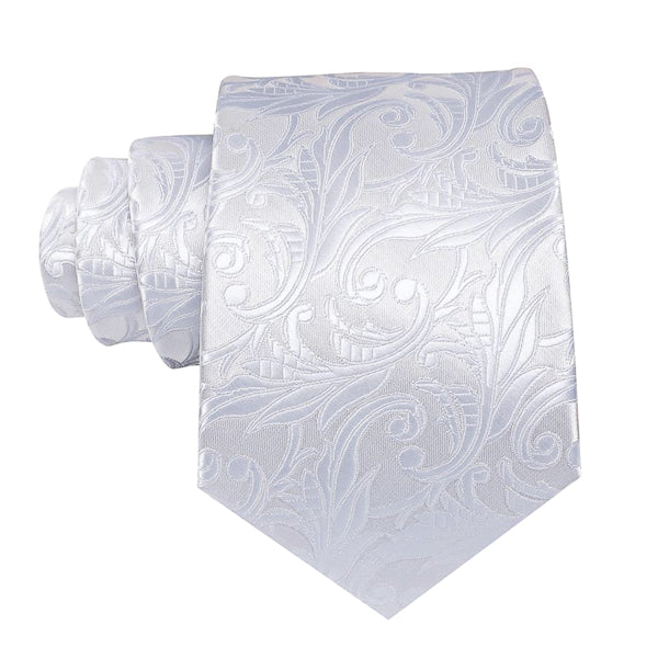 Pure white floral silk tie