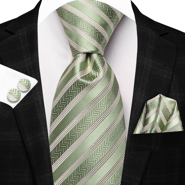 Sage green striped silk necktie