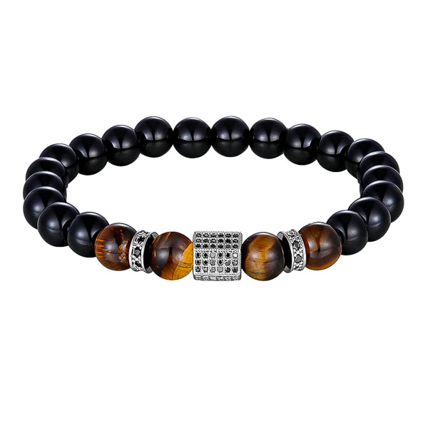 Silver elegant tiger eye bead bracelet for men