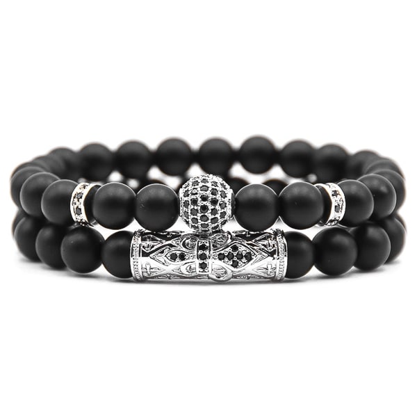 Silver Matte Black Bracelet Set Classy Men Collection