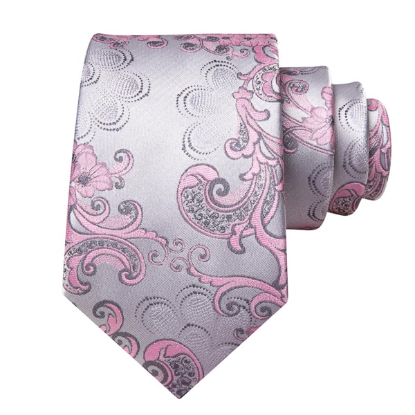 Silver pink floral silk tie