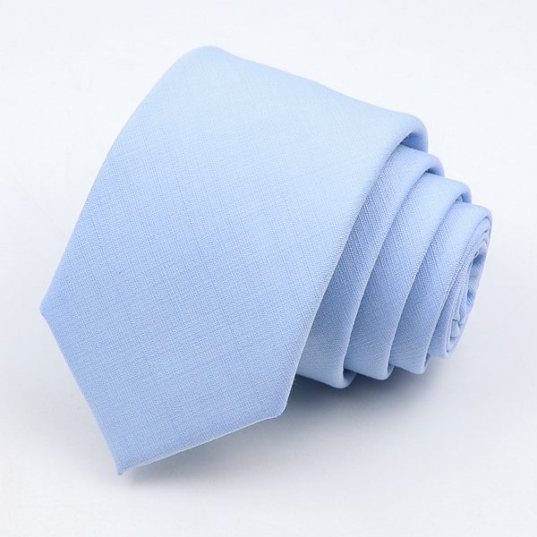 Solid light blue skinny tie details