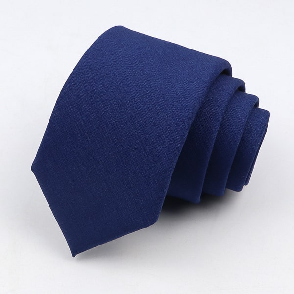 Solid navy blue skinny tie details
