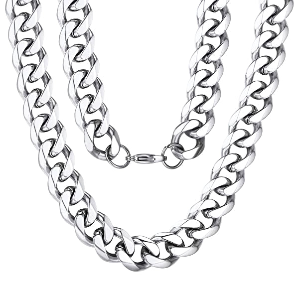 Classy Men 10mm Silver Curb Chain Necklace