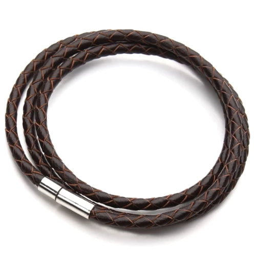 Bracciale da uomo in pelle multistrato marrone scuro di classe