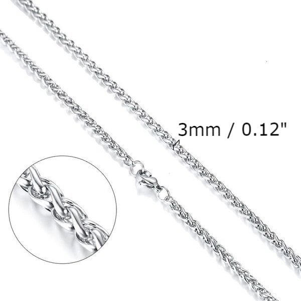 Classy Men 3mm Silver Braided Wheat Chain Necklace