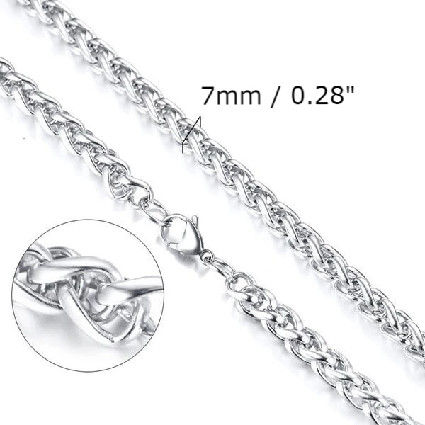 Classy Men 7mm Silver Braided Wheat Chain Necklace