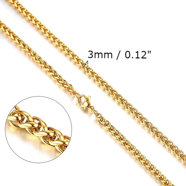 Classy Men 3mm Gold Braided Wheat Chain Necklace