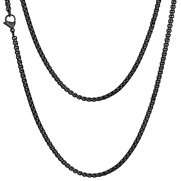 Classy Men 3mm Black Box Chain Necklace