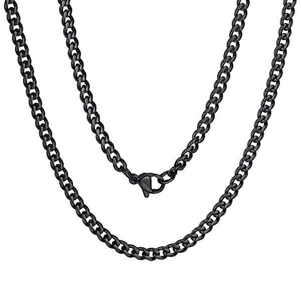 上品なメンズ 3mm ブラック カーブ チェーン ネックレス