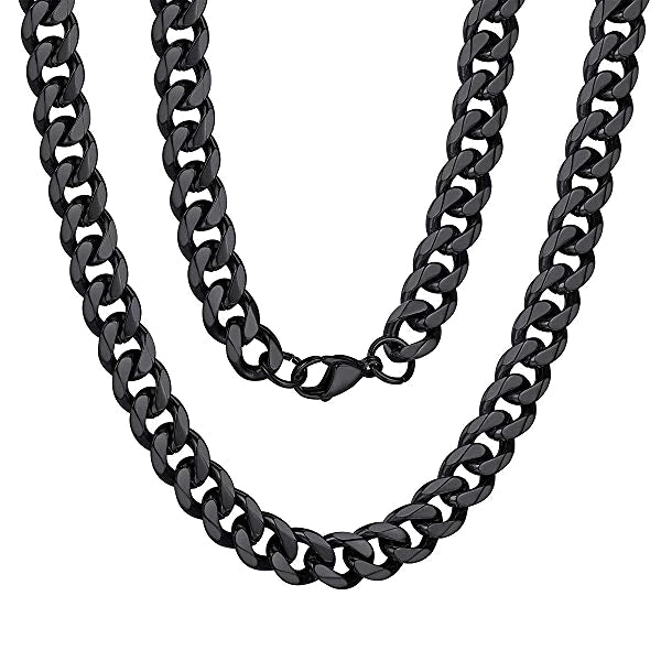 Collana a catena barbazzale nera da uomo di classe da 7,5 mm