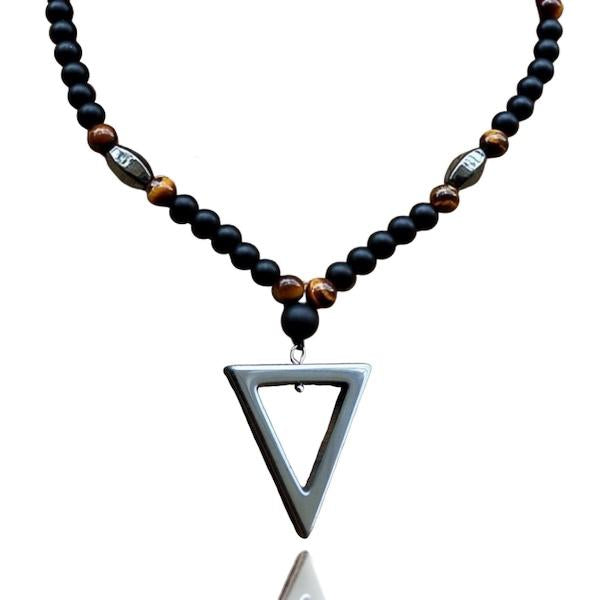 Beaded triangle pendant necklace for men