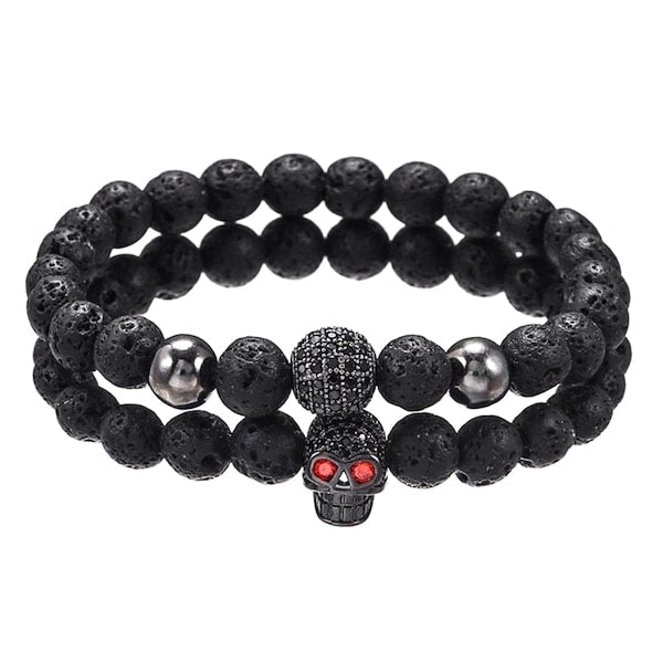 Black beaded skull bracelet for men