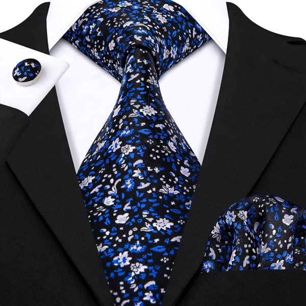 Black and blue floral silk necktie