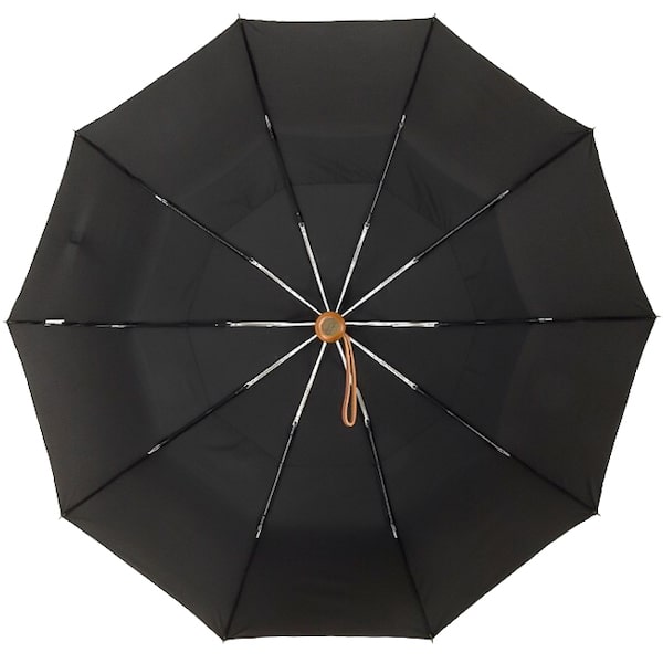 Black Automatic Windproof Folding Umbrella Wooden Handle