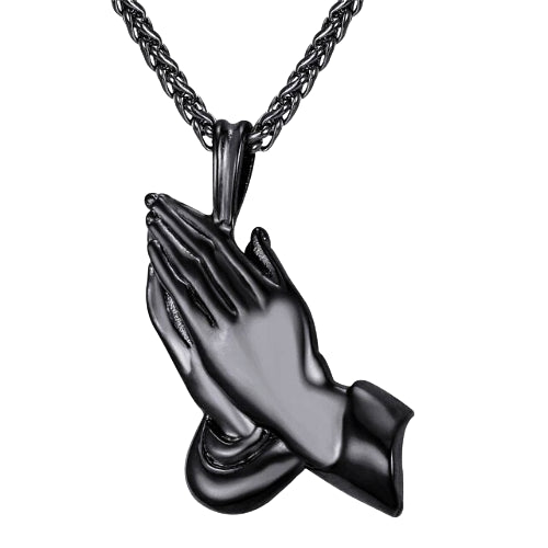 Black Praying Hands Pendant Necklace For Men