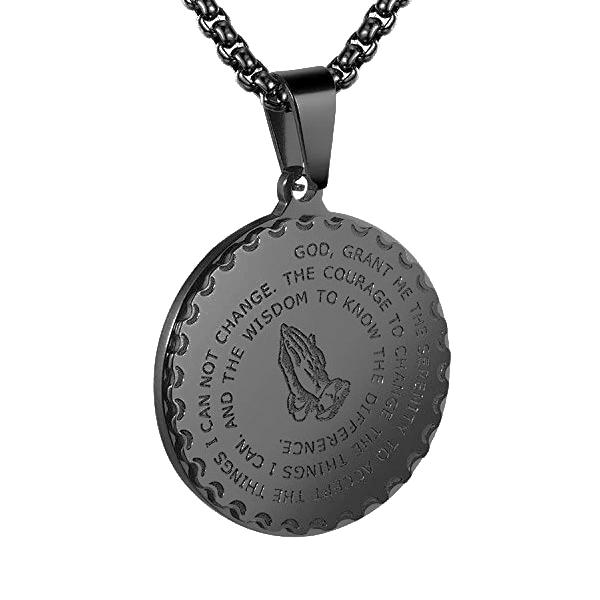 Black serenity prayer pendant necklace for men