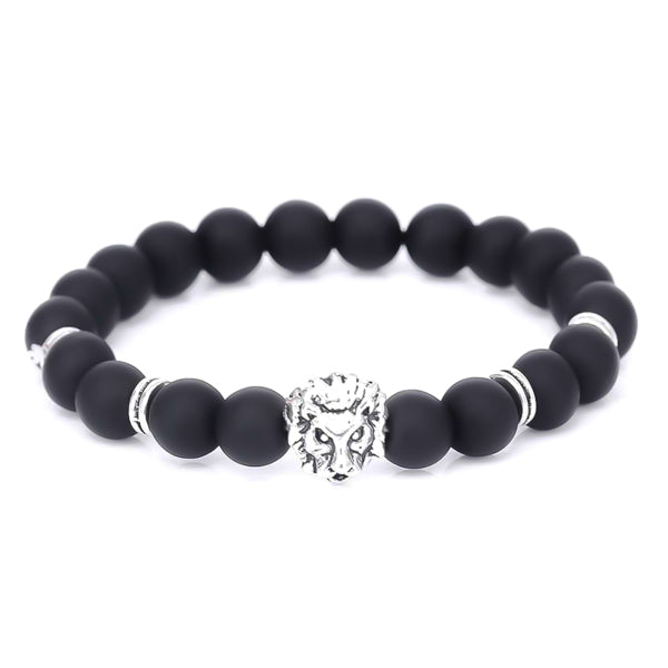Bracciale da uomo in argento nero di classe con leone