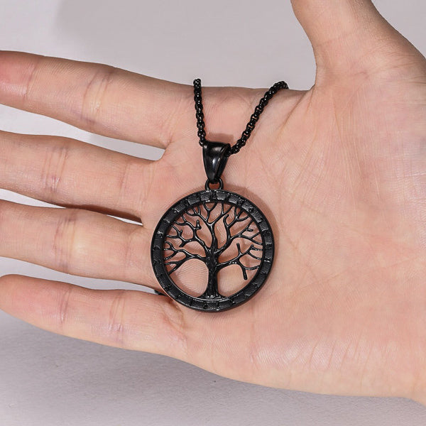 Black tree of life pendant necklace for men