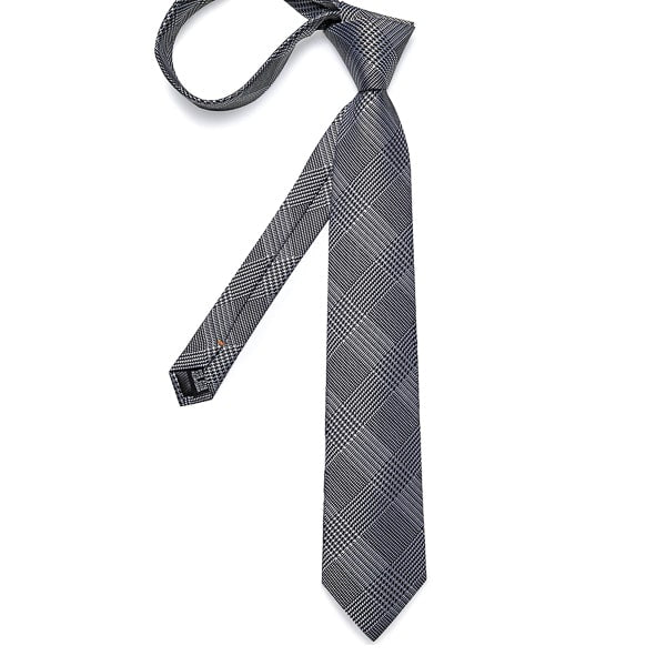 Black, white and grey glen plaid silk necktie