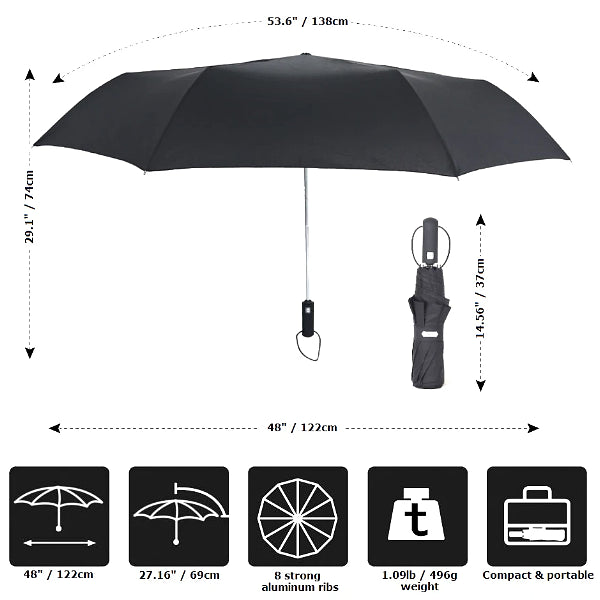 Size details about the black automatic windproof umbrella