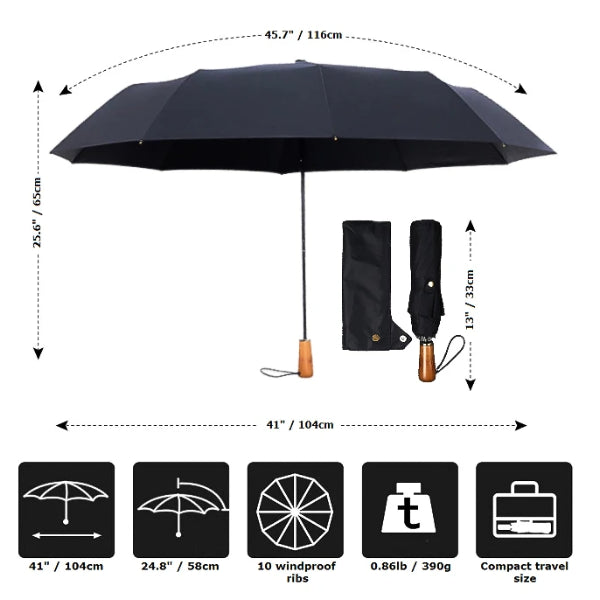 Black folding windproof umbrella size details