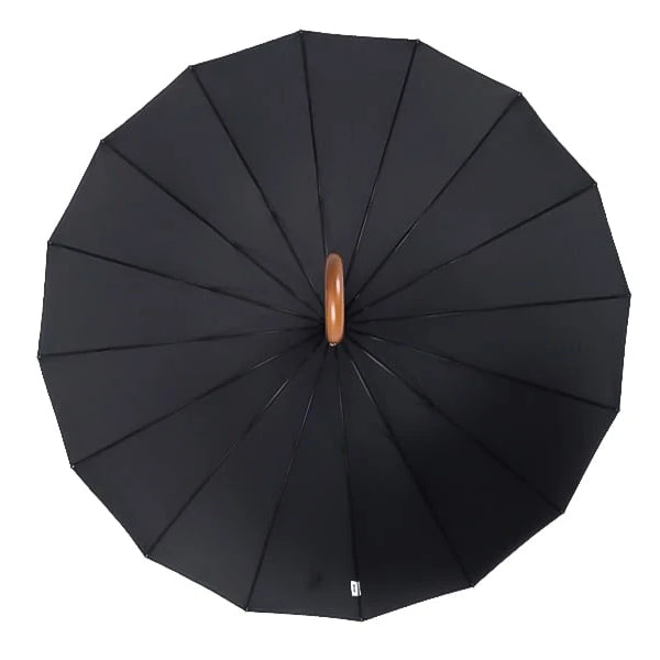 Black gentleman's windproof umbrella underneath when open