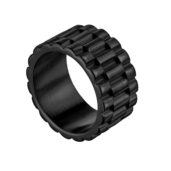 Men's black wide band ring