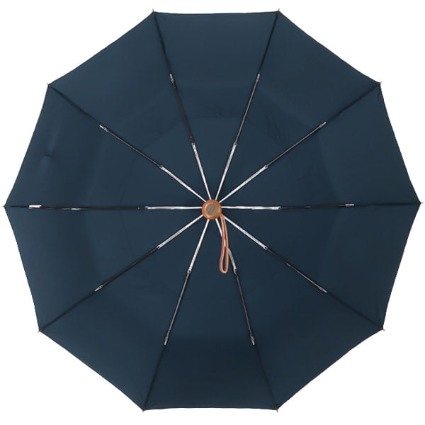 Blue Automatic Windproof Folding Umbrella Wooden Handle