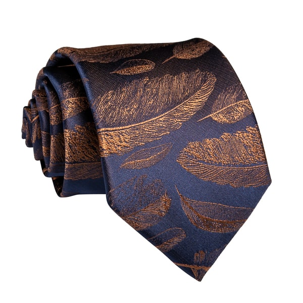 Blue and gold feather necktie