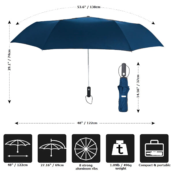 Size details about the blue automatic windproof umbrella