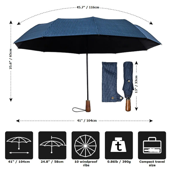 Blue striped folding windproof umbrella size details