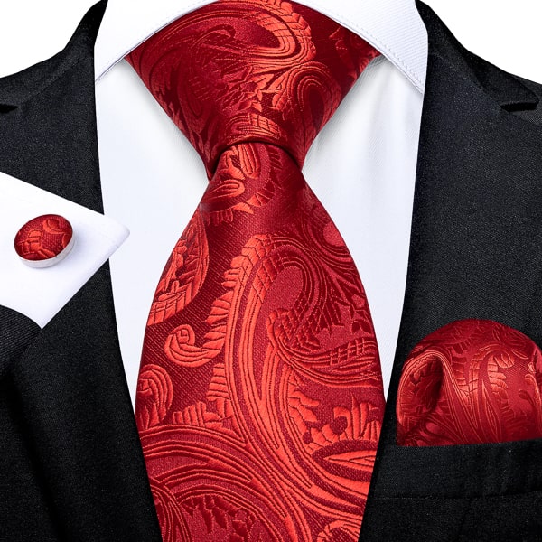 Bright red paisley silk necktie