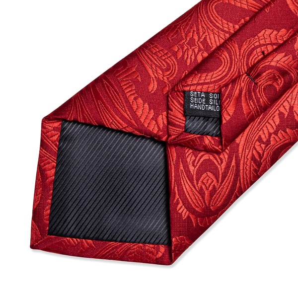 Bright red paisley silk tie details