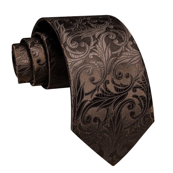 Brown floral silk necktie