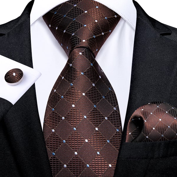 Brown silk tie with polka dot pattern
