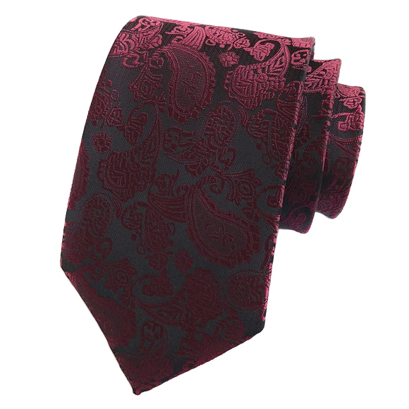 Classy Men Simple Burgundy Paisley Tie