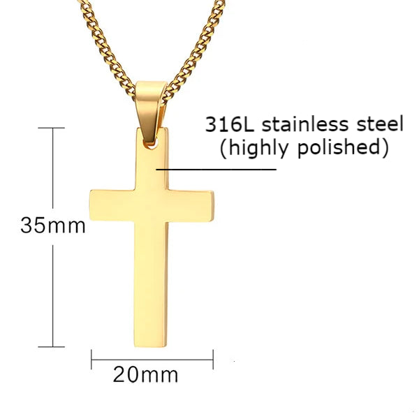 Classy Men Gold Small Christian Cross Pendant Necklace