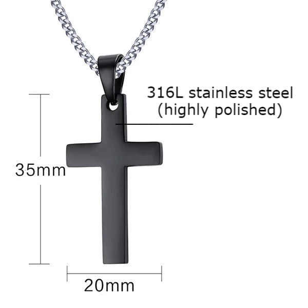 Classy Men Black Small Christian Cross Pendant Necklace