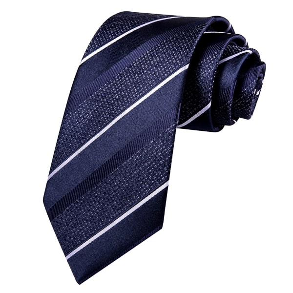 Dark navy blue silk tie with diagonal striped pattern