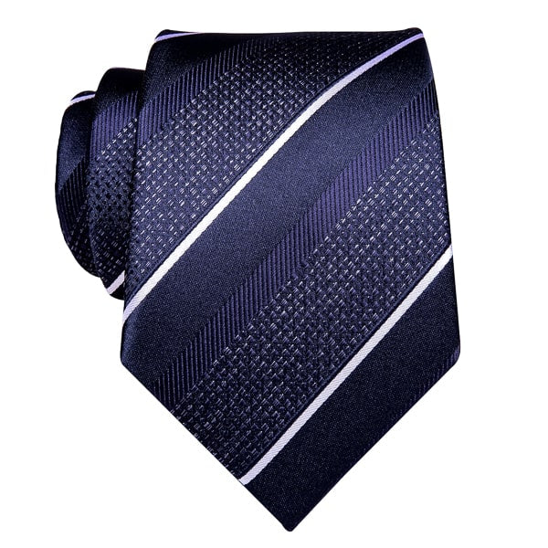 Dark navy blue striped silk necktie