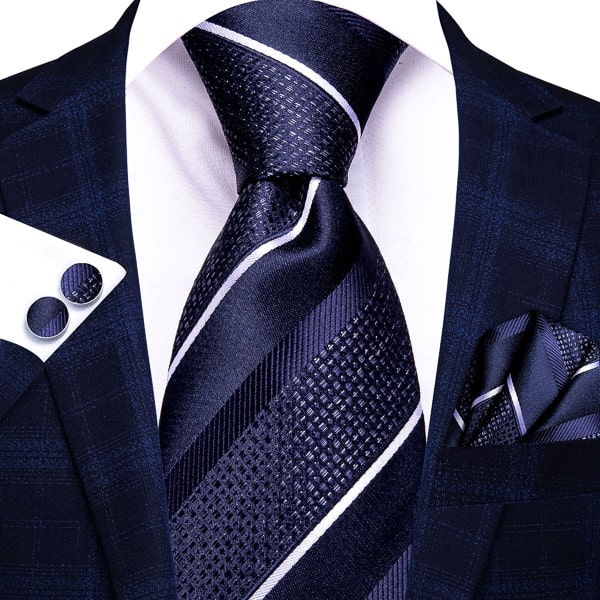 Dark navy blue striped silk tie
