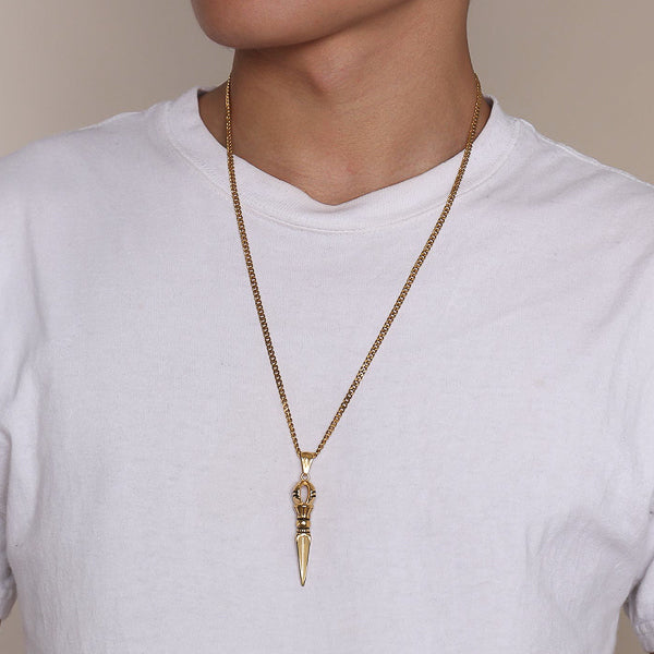 Gold dagger pendant necklace for men